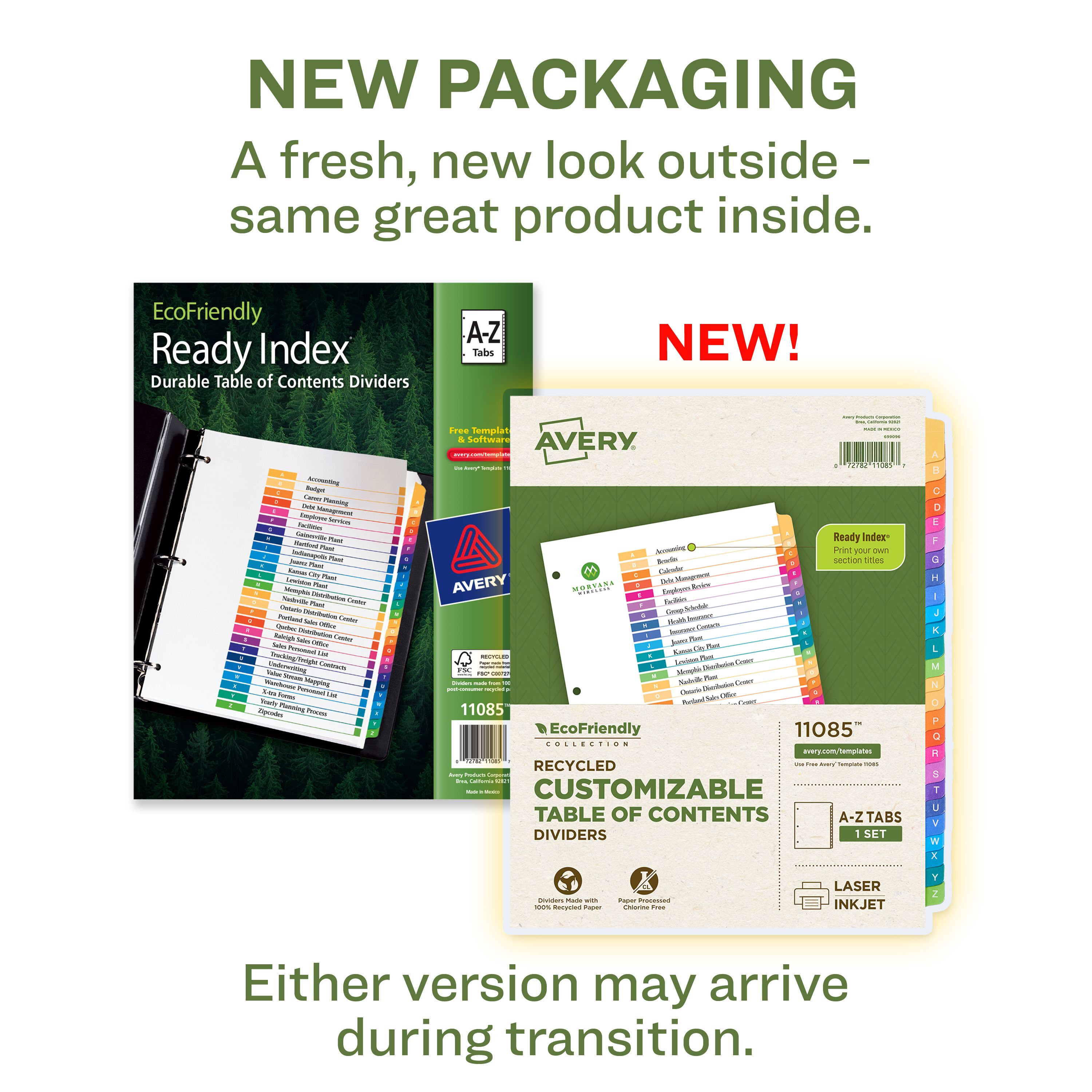 EcoFriendly Dividers, A-Z Tab, Ready Index® 11085 | Avery
